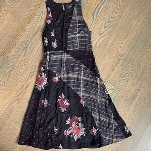 Maeve Black and Red Floral Plaid Midi Dress